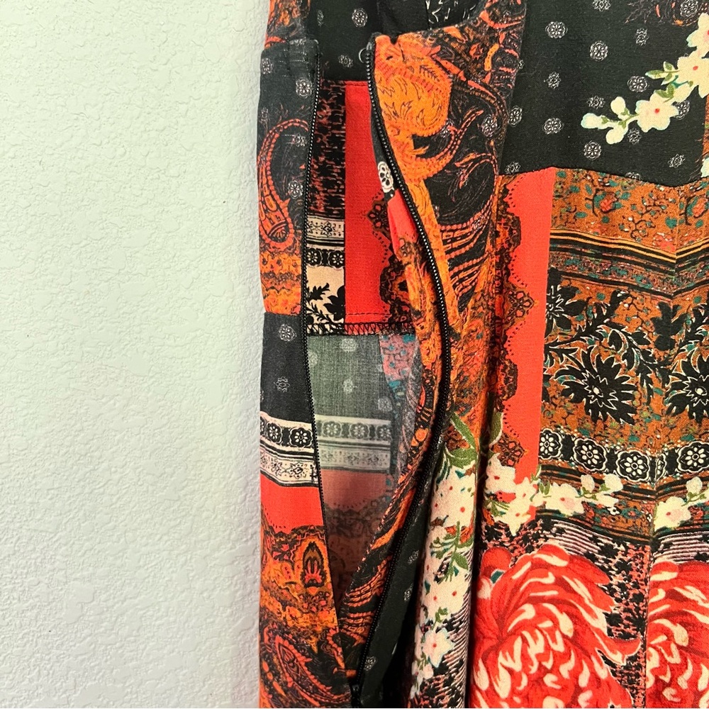 Free People Red & Black Patchwork Print Wide-Leg Jumpsuit - Picture 6 of 10